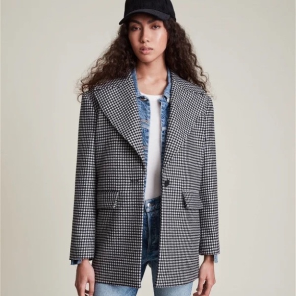 All Saints Jocie Black and White Check Blazer Style Coat - Size 4 - Picture 1 of 13